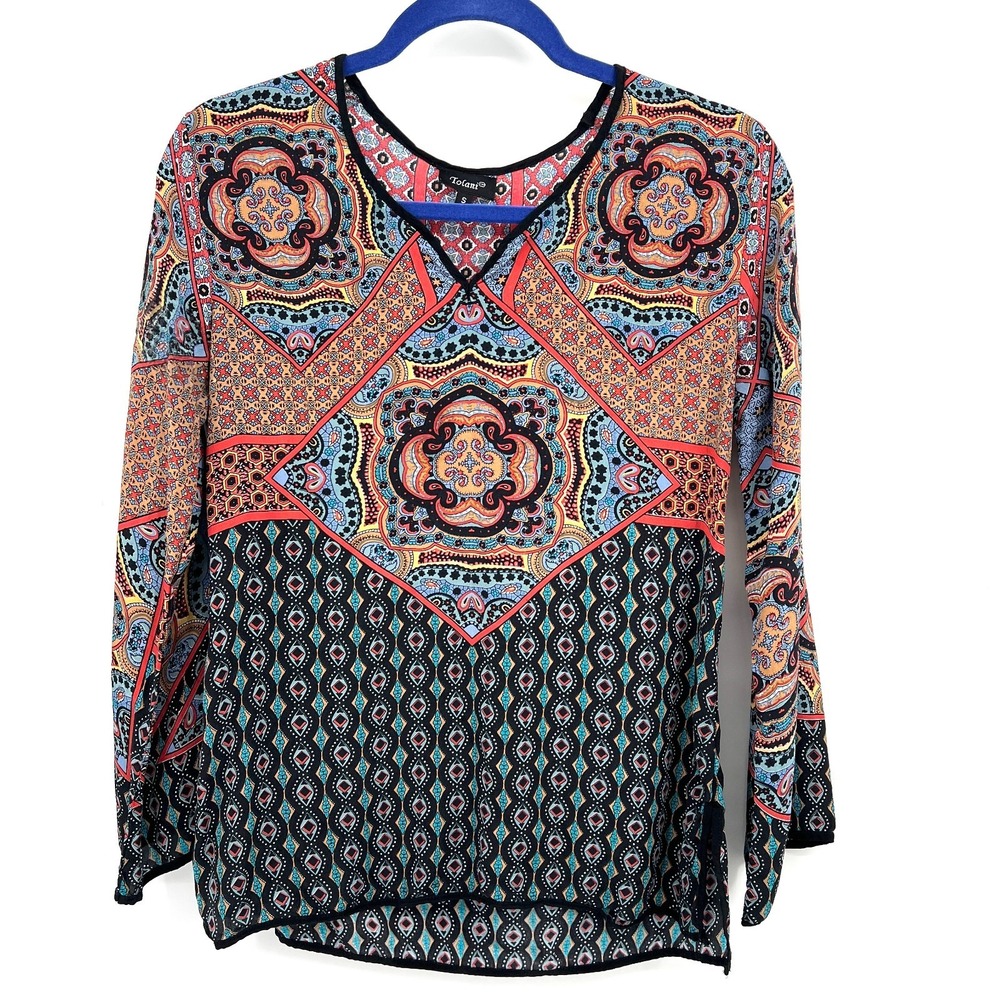 Tolani 100% silk boho tunic top blouse hippy semi-sheer lightweight S Read